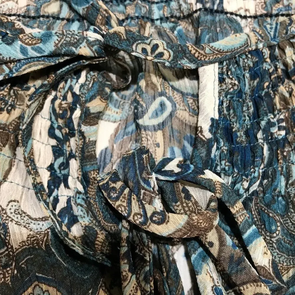 a.n.a. A New Approach Boho Blue Paisley Ruffle Semi Sheer Blouse M - Picture 5 of 9